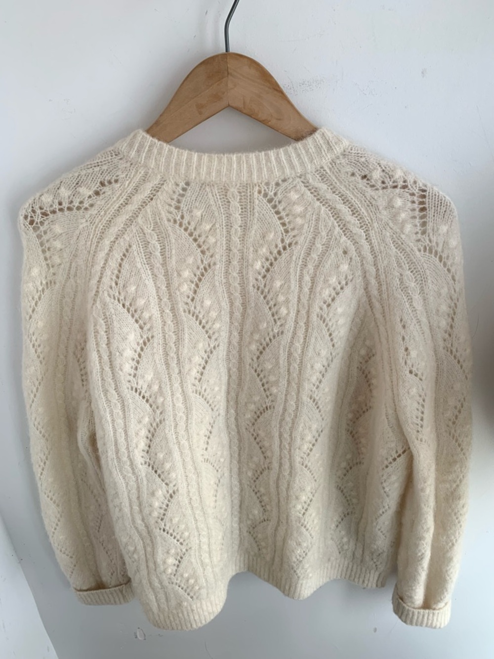 🇫🇷 Sezane Ecru Openwork Mohair-Blend Cropped Cardigan - Picture 9 of 12